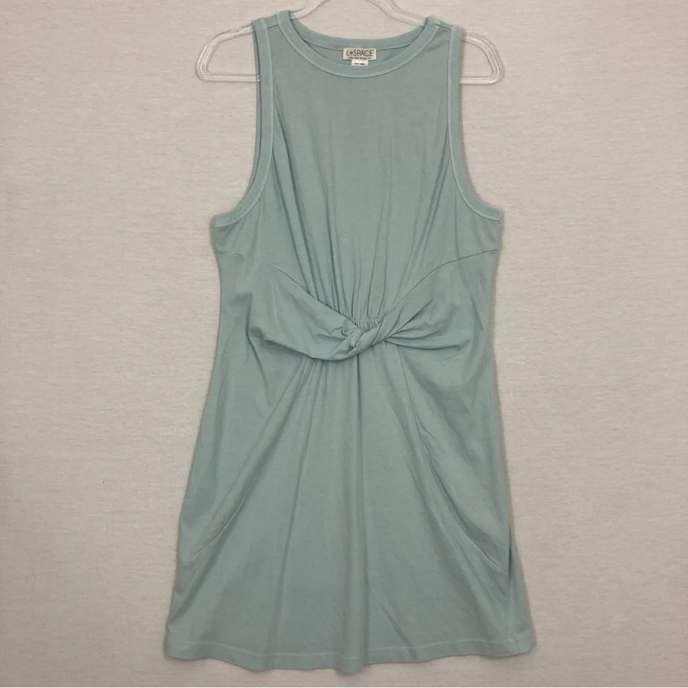 L*Space Blue Mint Stretch Sleeveless Twist Front Athleisure Mini Dress Large - Picture 3 of 12